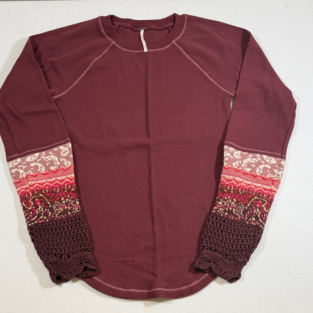 Free People Maroon Boho Sleeve Thermal Top